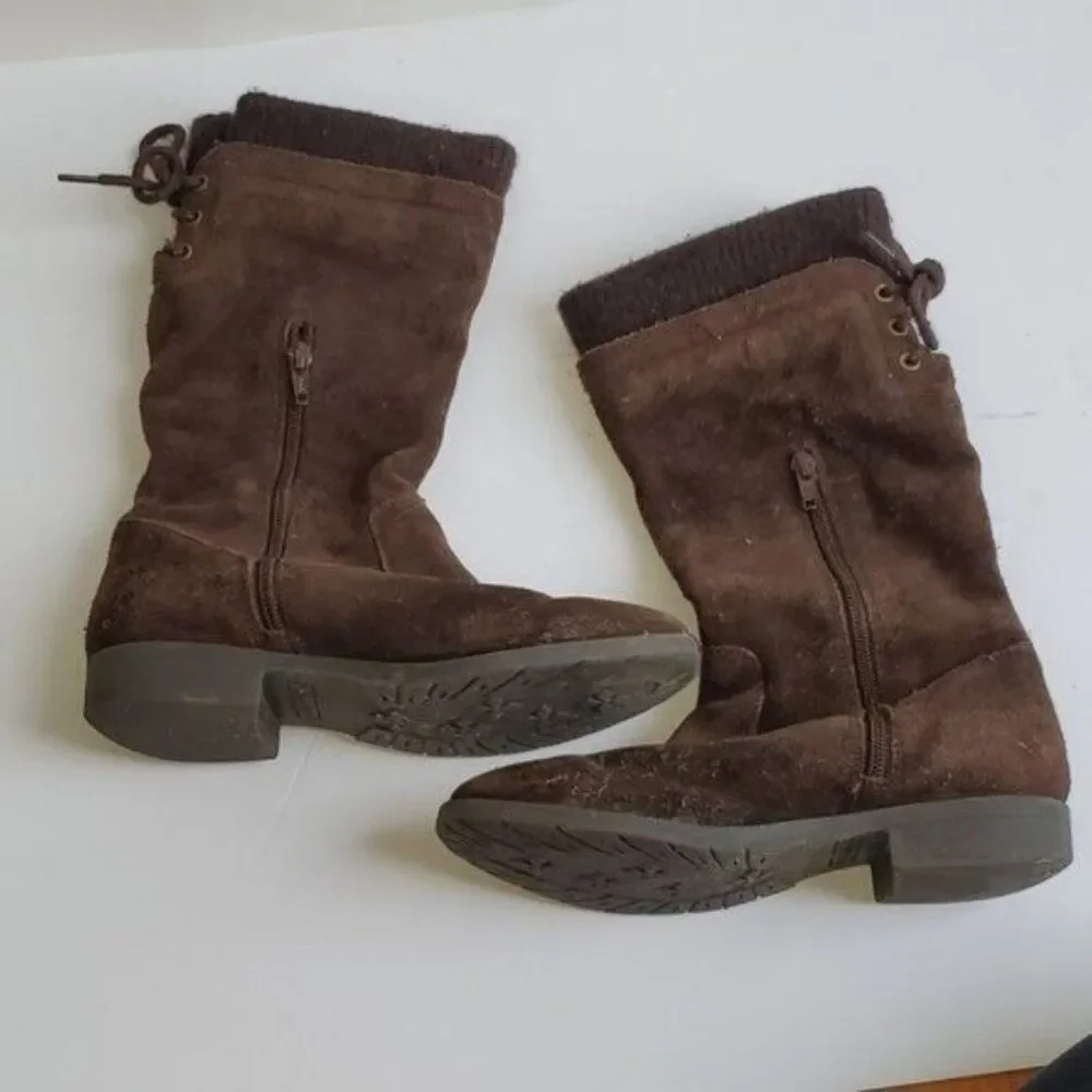 Lands End Boots Suede Leather Brown Sweater Top Winter Snow Kids Size 3 M YOUTH